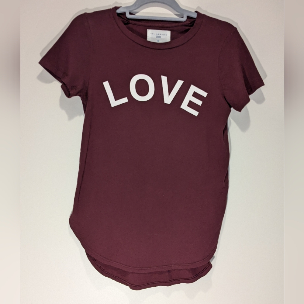 Sol Angeles Short Sleeve Graphic Tee LOVE XS Burgundy With White Graphic